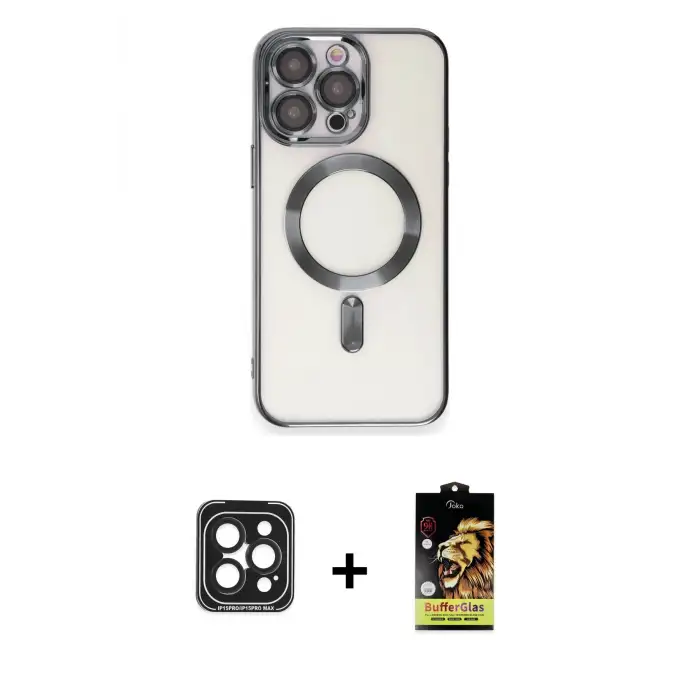 ieg™ iPhone 15 Pro Max Kılıf Nova Işık Özel Seri - Siyah Buffer Cam Ekran Koruyucu + PVD Metal Kamera Lens - SH