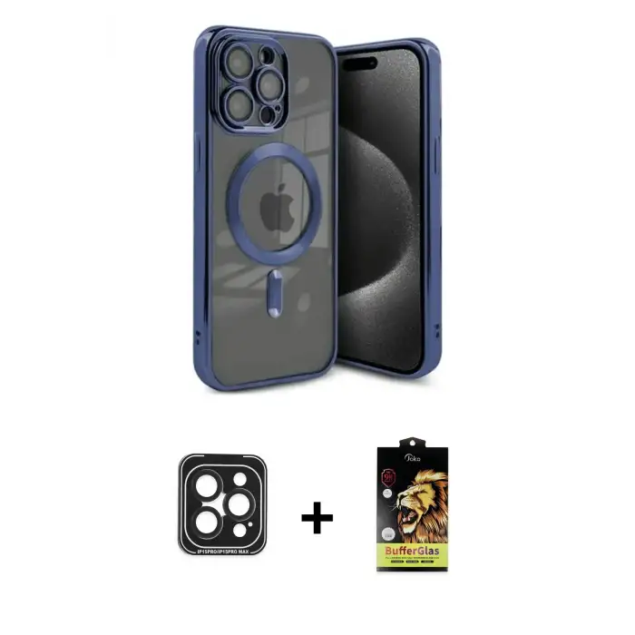 ieg™ iPhone 15 Pro Max Kılıf Nova Işık Özel Seri - Siyah Buffer Cam Ekran Koruyucu + PVD Metal Kamera Lens - SH