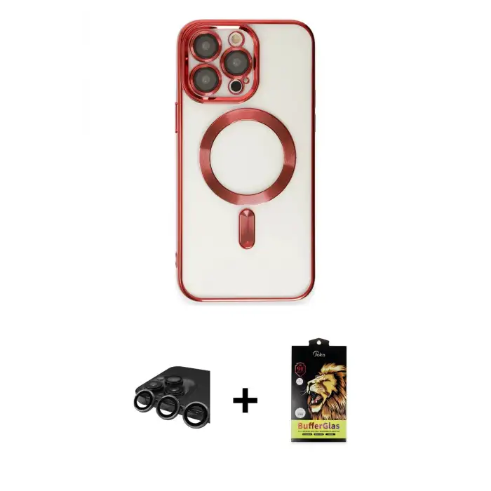 ieg™ iPhone 15 Pro Max Kılıf Nova Işık Özel Seri - Siyah Buffer Cam Ekran Koruyucu + Raze Metal Kamera Lens - TMGI