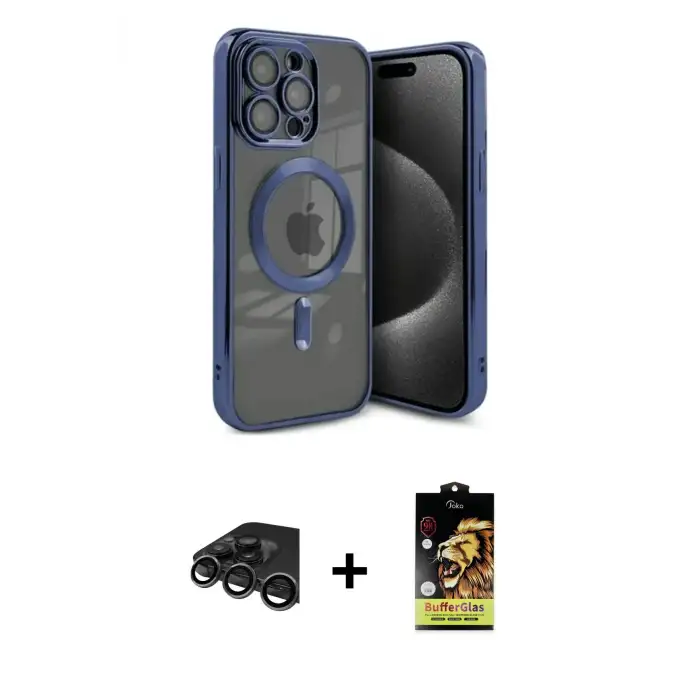 ieg™ iPhone 15 Pro Max Kılıf Nova Işık Özel Seri - Siyah Buffer Cam Ekran Koruyucu + Raze Metal Kamera Lens - TMGI