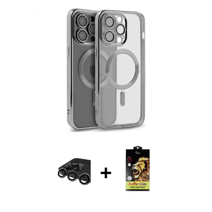 ieg™ iPhone 15 Pro Max Kılıf Nova Işık Özel Seri - Siyah Buffer Cam Ekran Koruyucu + Raze Metal Kamera Lens - TMGI