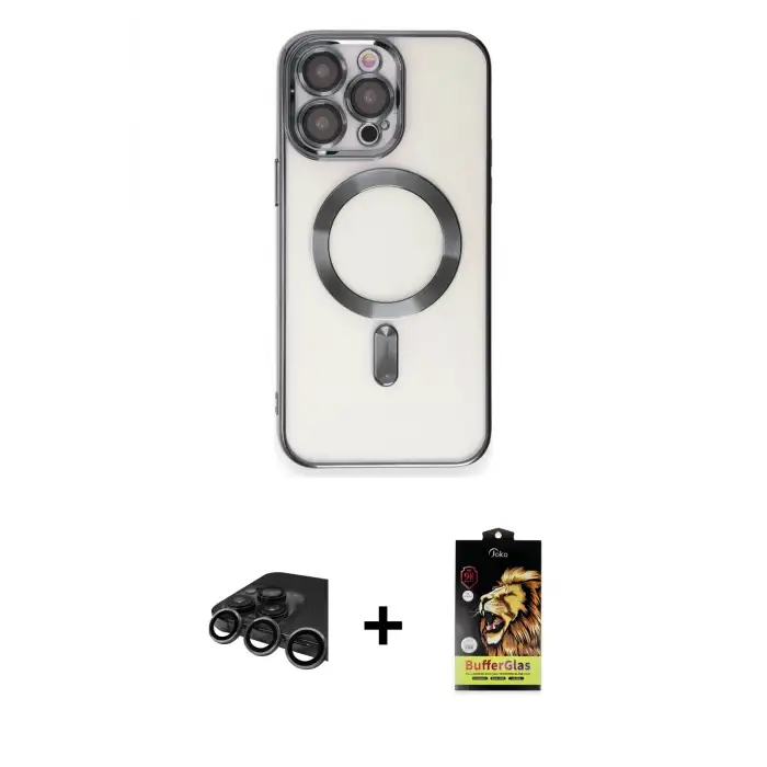 ieg™ iPhone 15 Pro Max Kılıf Nova Işık Özel Seri - Siyah Buffer Cam Ekran Koruyucu + Raze Metal Kamera Lens - TMGI