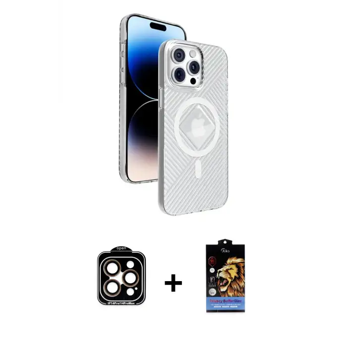 ieg™ iPhone 15 Pro Max Kılıf Nova Modern Prime - Siyah Buffer Hayalet Cam Ekran Koruyucu + PVD Metal Kamera Lens - TU