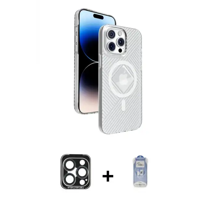 ieg™ iPhone 15 Pro Max Kılıf Nova Modern Prime - Siyah Joko Magic 5D Cam + PVD Metal Kamera Lens - LT