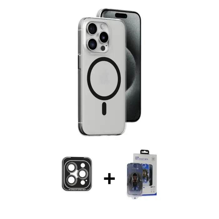 ieg™ iPhone 15 Pro Max Kılıf Odak Form Özel Seri - Siyah Vanessa Magic Cam + PVD Metal Kamera Lens - GI