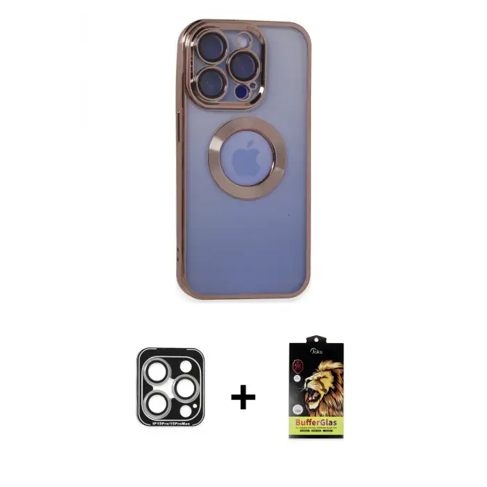 ieg™ iPhone 15 Pro Max Kılıf Pusula Form - Siyah Buffer Cam Ekran Koruyucu + PVD Metal Kamera Lens - GS