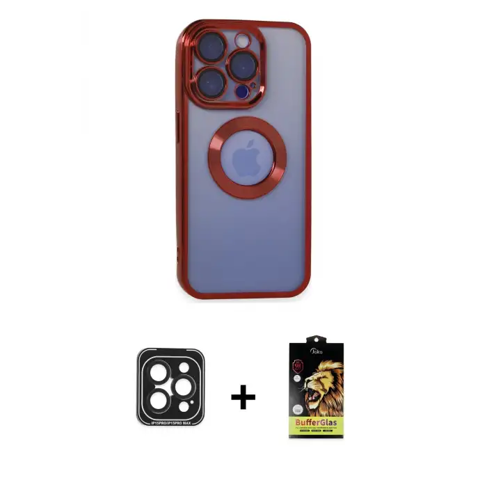 ieg™ iPhone 15 Pro Max Kılıf Pusula Form - Siyah Buffer Cam Ekran Koruyucu + PVD Metal Kamera Lens - SH