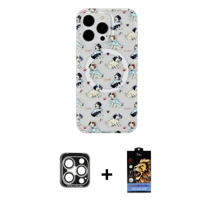 ieg™ iPhone 15 Pro Max Kılıf Pusula Form - Siyah Buffer Hayalet Cam Ekran Koruyucu + PVD Metal Kamera Lens - GS