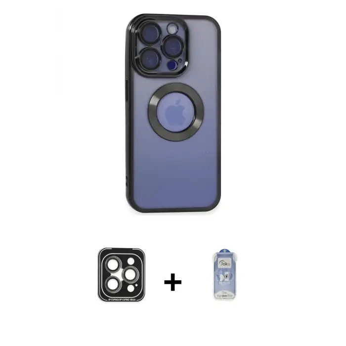 ieg™ iPhone 15 Pro Max Kılıf Pusula Form - Siyah Joko Magic 5D Cam + PVD Metal Kamera Lens - GI
