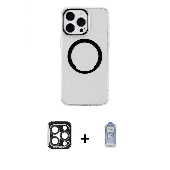 ieg™ iPhone 15 Pro Max Kılıf Pusula Form - Siyah Joko Magic 5D Cam + PVD Metal Kamera Lens - LT