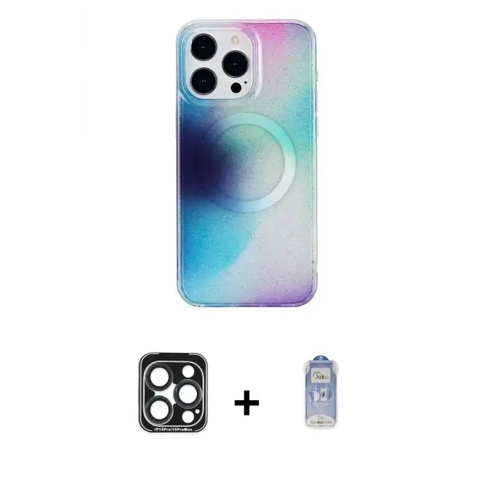 ieg™ iPhone 15 Pro Max Kılıf Pusula Form - Siyah Joko Magic 5D Cam + PVD Metal Kamera Lens - LT