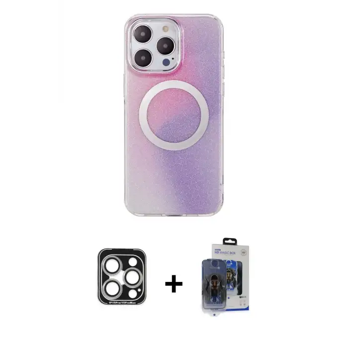 ieg™ iPhone 15 Pro Max Kılıf Pusula Form - Siyah Vanessa Magic Cam + PVD Metal Kamera Lens - GS