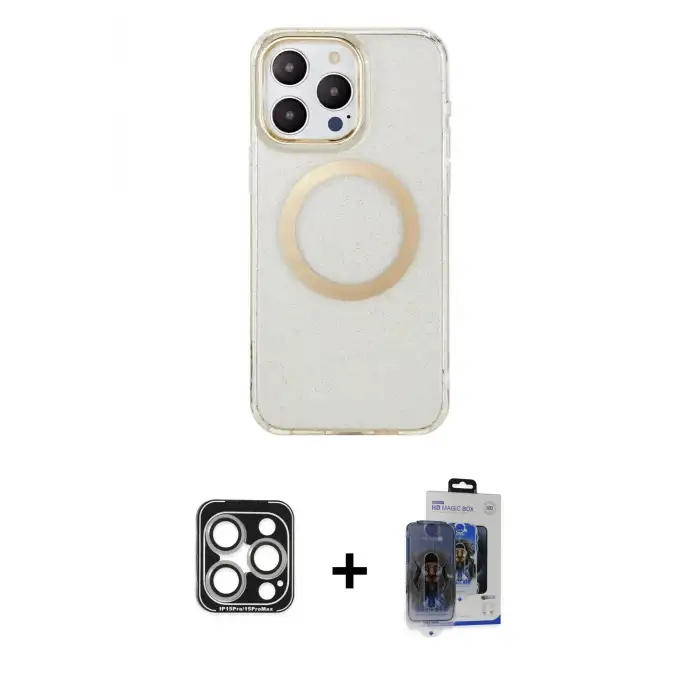 ieg™ iPhone 15 Pro Max Kılıf Pusula Form - Siyah Vanessa Magic Cam + PVD Metal Kamera Lens - GS