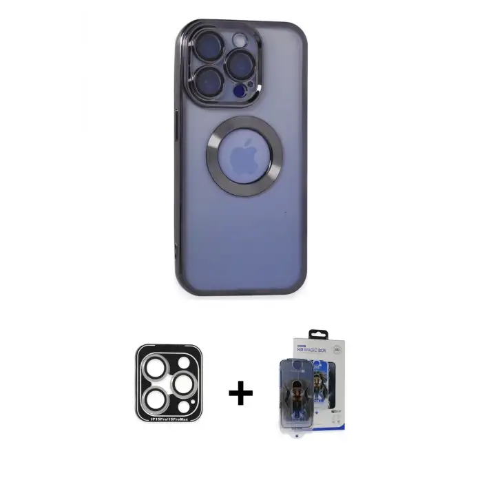 ieg™ iPhone 15 Pro Max Kılıf Pusula Form - Siyah Vanessa Magic Cam + PVD Metal Kamera Lens - GS