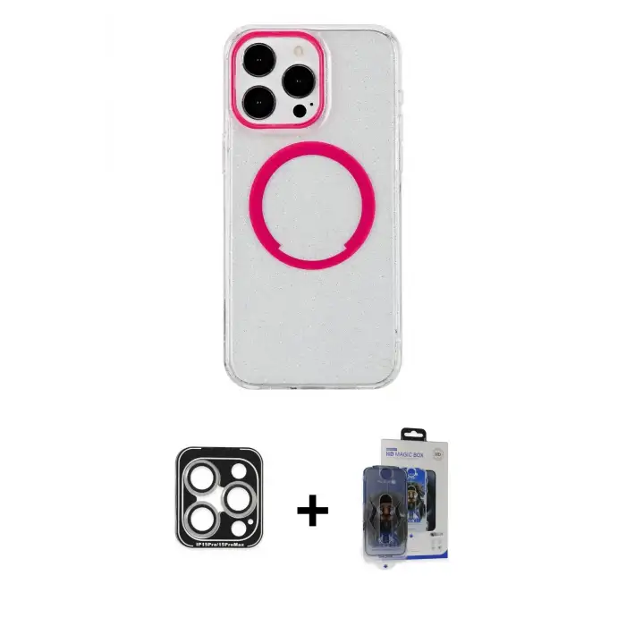 ieg™ iPhone 15 Pro Max Kılıf Pusula Form - Siyah Vanessa Magic Cam + PVD Metal Kamera Lens - GS