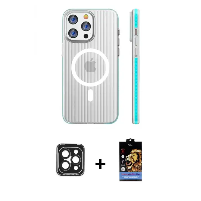 ieg™ iPhone 15 Pro Max Kılıf Pusula Minimal Koleksiyonu - Siyah Buffer Hayalet Cam Ekran Koruyucu + PVD Metal Kamera Lens - SH