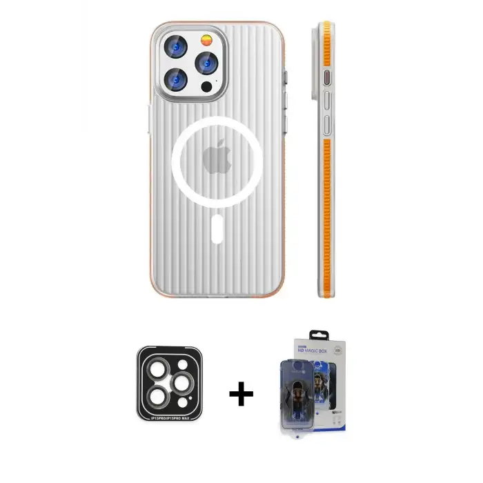 ieg™ iPhone 15 Pro Max Kılıf Pusula Minimal Koleksiyonu - Siyah Vanessa Magic Cam + PVD Metal Kamera Lens - GI