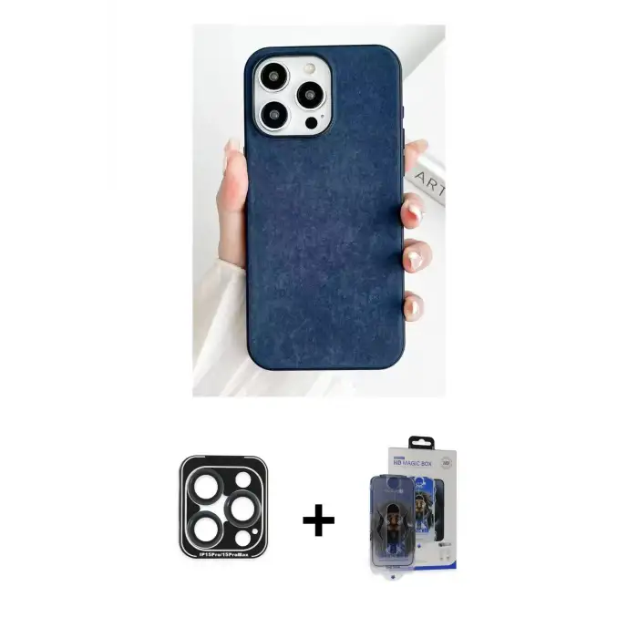 ieg™ iPhone 15 Pro Max Kılıf Pusula Modern - Siyah Vanessa Magic Cam + PVD Metal Kamera Lens - LT