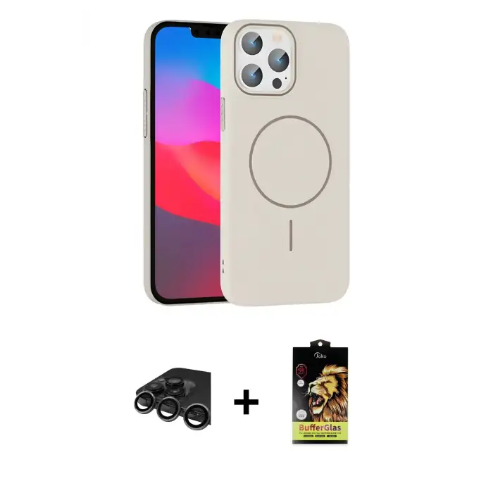 ieg™ iPhone 15 Pro Max Kılıf Siluet Doku Özel Seri - Siyah Buffer Cam Ekran Koruyucu + Raze Metal Kamera Lens - TMGI