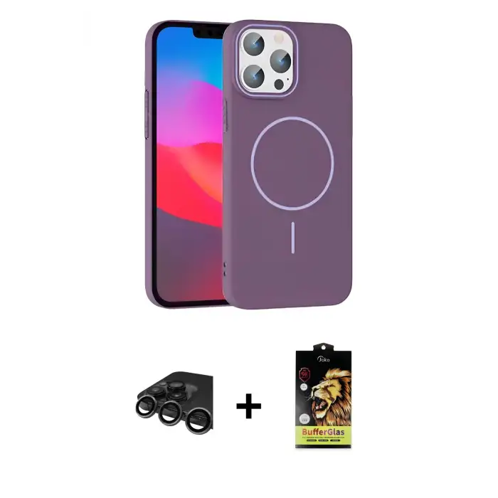 ieg™ iPhone 15 Pro Max Kılıf Siluet Doku Özel Seri - Siyah Buffer Cam Ekran Koruyucu + Raze Metal Kamera Lens - TMGI