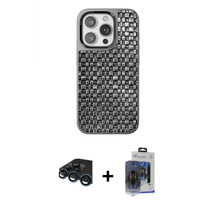 ieg™ iPhone 15 Pro Max Kılıf Siluet Form Serisi - Siyah Vanessa Magic Cam + Raze Metal Kamera Lens - LT