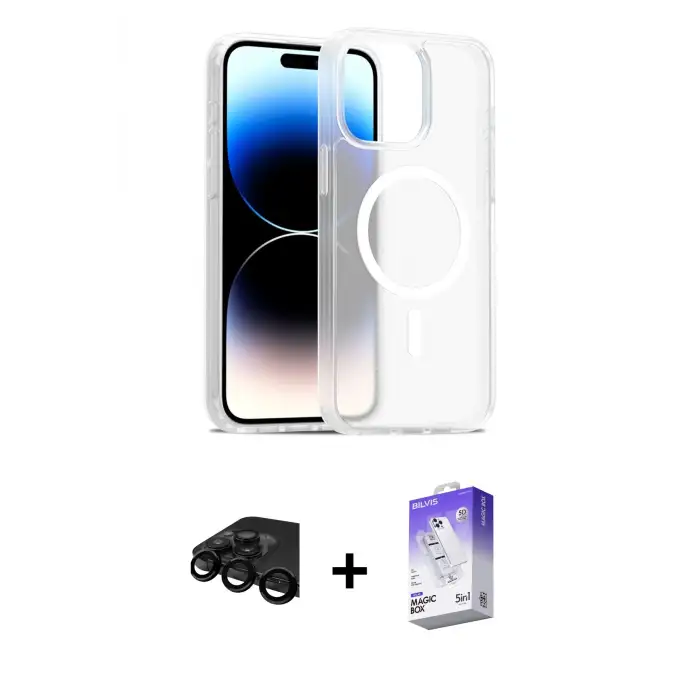 ieg™ iPhone 15 Pro Max Kılıf Siluet Minimal Prime - Siyah Bilvis 5in1 3D Magic Cam Ekran Koruyucu + Raze Metal Kamera Lens - SH