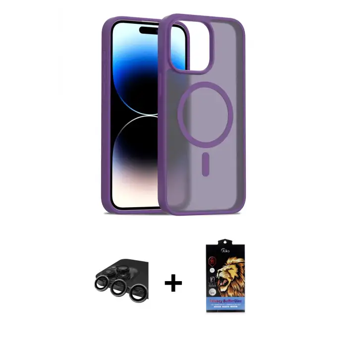 ieg™ iPhone 15 Pro Max Kılıf Siluet Minimal Prime - Siyah Buffer Hayalet Cam Ekran Koruyucu + Raze Metal Kamera Lens - TMGI