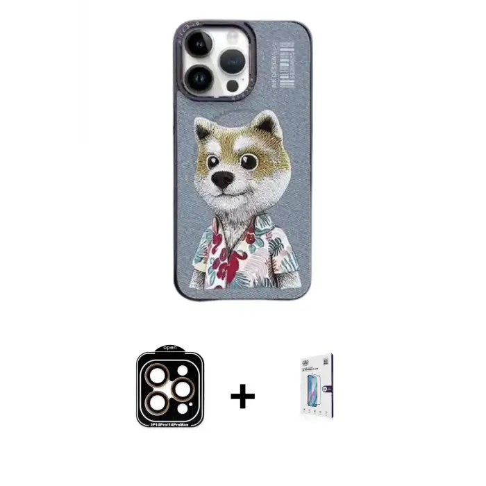 ieg™ iPhone 15 Pro Max Kılıf Siluet Modern Özel Seri - Siyah Bilvis 0.18mm Plus Cam Ekran Koruyucu + PVD Metal Kamera Lens - TU