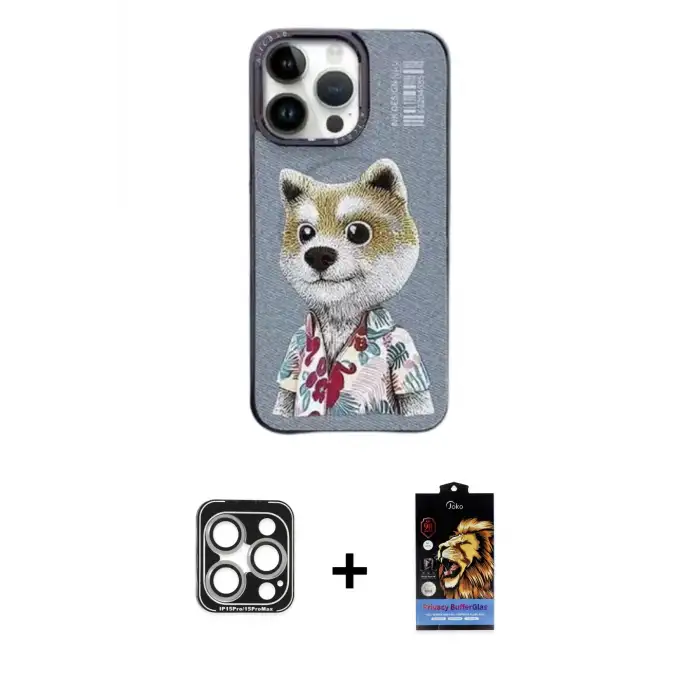ieg™ iPhone 15 Pro Max Kılıf Siluet Modern Özel Seri - Siyah Buffer Hayalet Cam Ekran Koruyucu + PVD Metal Kamera Lens - GS
