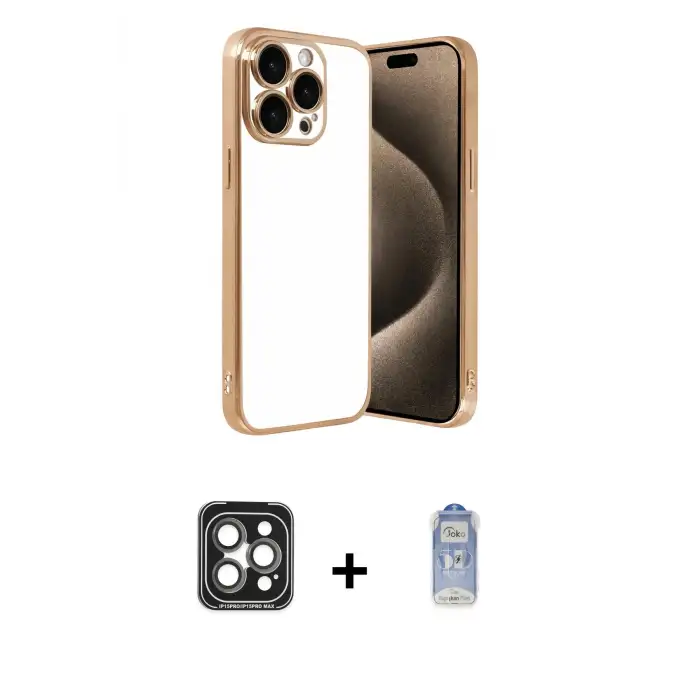 ieg™ iPhone 15 Pro Max Kılıf Vadi Minimal - Siyah Joko Magic 5D Cam + PVD Metal Kamera Lens - GI