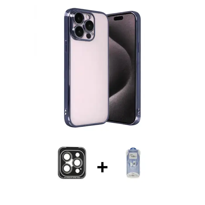 ieg™ iPhone 15 Pro Max Kılıf Vadi Minimal - Siyah Joko Magic 5D Cam + PVD Metal Kamera Lens - GI
