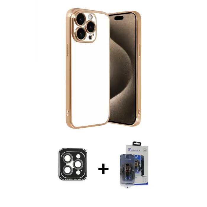 ieg™ iPhone 15 Pro Max Kılıf Vadi Minimal - Siyah Vanessa Magic Cam + PVD Metal Kamera Lens - GI