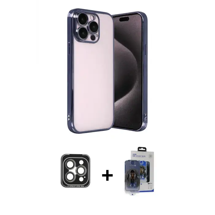 ieg™ iPhone 15 Pro Max Kılıf Vadi Minimal - Siyah Vanessa Magic Cam + PVD Metal Kamera Lens - GI