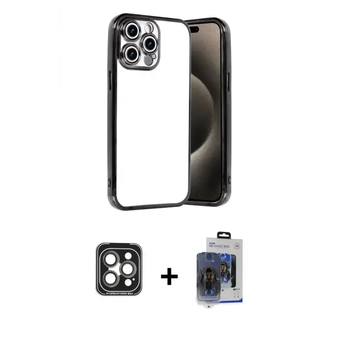 ieg™ iPhone 15 Pro Max Kılıf Vadi Minimal - Siyah Vanessa Magic Cam + PVD Metal Kamera Lens - GI