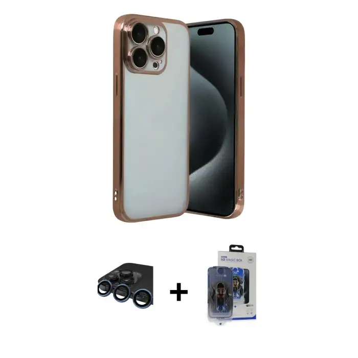 ieg™ iPhone 15 Pro Max Kılıf Vadi Minimal - Siyah Vanessa Magic Cam + Raze Metal Kamera Lens - LT