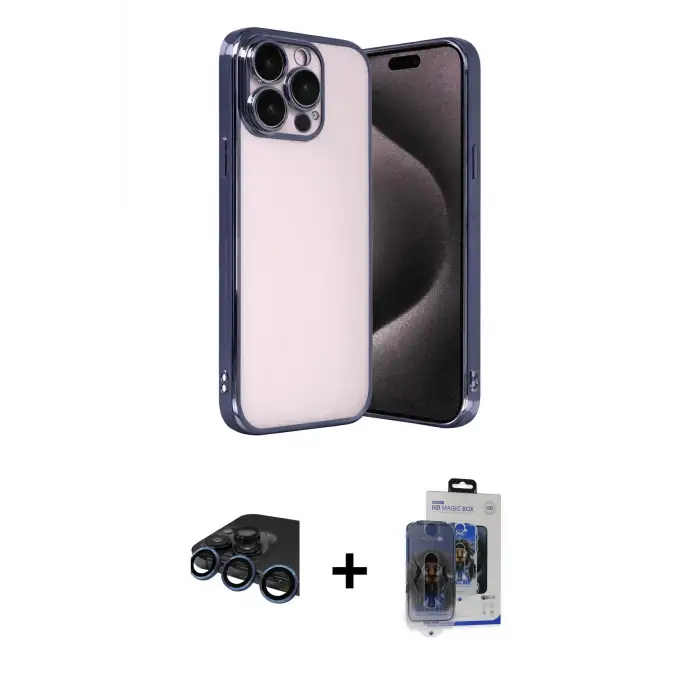 ieg™ iPhone 15 Pro Max Kılıf Vadi Minimal - Siyah Vanessa Magic Cam + Raze Metal Kamera Lens - LT