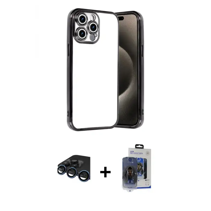 ieg™ iPhone 15 Pro Max Kılıf Vadi Minimal - Siyah Vanessa Magic Cam + Raze Metal Kamera Lens - LT