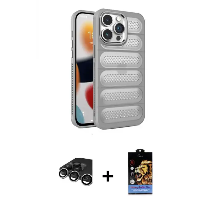 ieg™ iPhone 15 Pro Max Kılıf Yadigar Doku Özel Seri - Siyah Buffer Hayalet Cam Ekran Koruyucu + Raze Metal Kamera Lens - GS