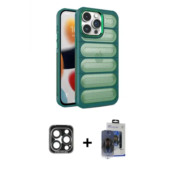 ieg™ iPhone 15 Pro Max Kılıf Yadigar Doku Özel Seri - Siyah Vanessa Magic Cam + PVD Metal Kamera Lens - LT