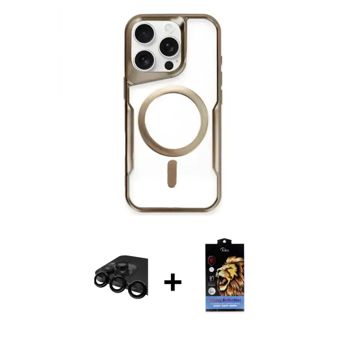 ieg™ iPhone 15 Pro Max Kılıf Yadigar Klasik Özel Seri - Siyah Buffer Hayalet Cam Ekran Koruyucu + Raze Metal Kamera Lens - SH