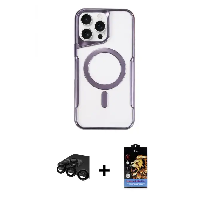 ieg™ iPhone 15 Pro Max Kılıf Yadigar Klasik Özel Seri - Siyah Buffer Hayalet Cam Ekran Koruyucu + Raze Metal Kamera Lens - SH