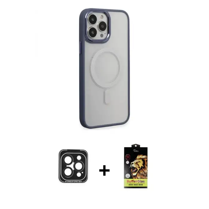 ieg™ iPhone 15 Pro Max Kılıf Yankı Işık Özel Seri - Siyah Buffer Cam Ekran Koruyucu + PVD Metal Kamera Lens - SH