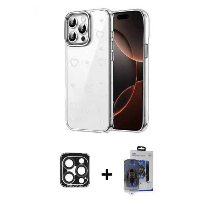 ieg™ iPhone 15 Pro Max Kılıf Yörünge Form - Siyah Vanessa Magic Cam + PVD Metal Kamera Lens - LT