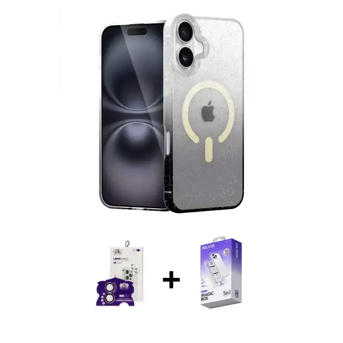 ieg™ iPhone 16 Kılıf Eksen Minimal Özel Seri - Siyah Bilvis 5in1 3D Magic Cam Ekran Koruyucu + Bilvis Titan Kamera Lens - PE