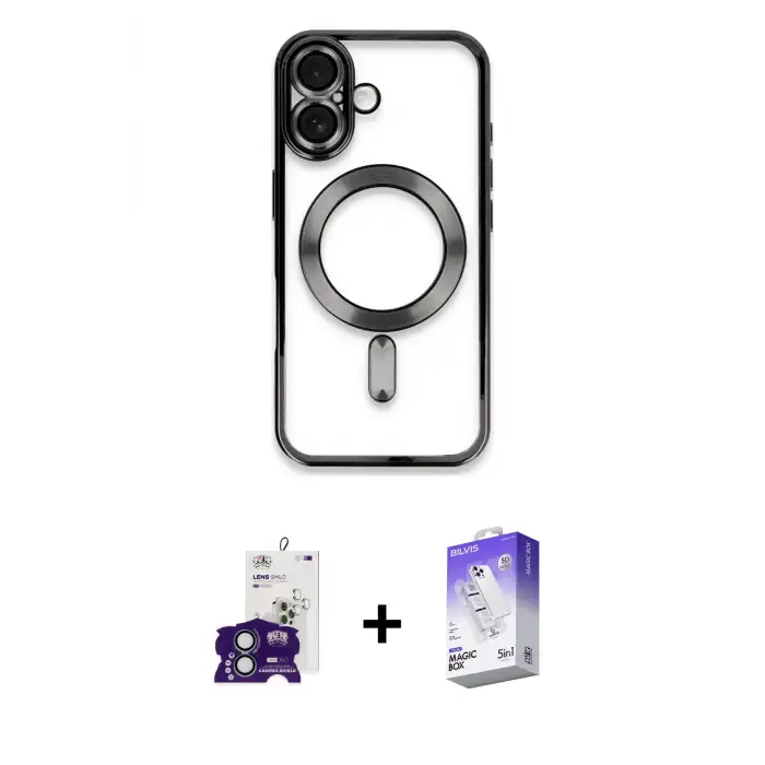 ieg™ iPhone 16 Kılıf Nova Işık Özel Seri - Siyah Bilvis 5in1 3D Magic Cam Ekran Koruyucu + Bilvis Titan Kamera Lens - YL