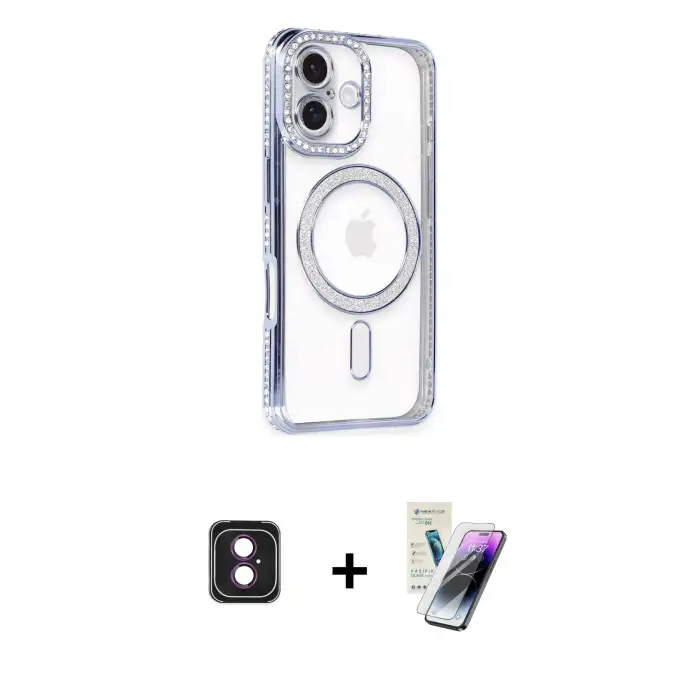 ieg™ iPhone 16 Kılıf Zirve Doku Prime - Şeffaf Pasifik Cam Ekran Koruyucu + PVD Metal Kamera Lens - PE