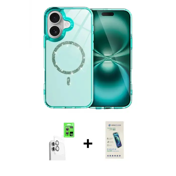 ieg™ iPhone 16 Plus Kılıf Kıvılcım Form Prime - Şeffaf Pasifik Cam Ekran Koruyucu + Raze Metal Kamera Lens - BZ