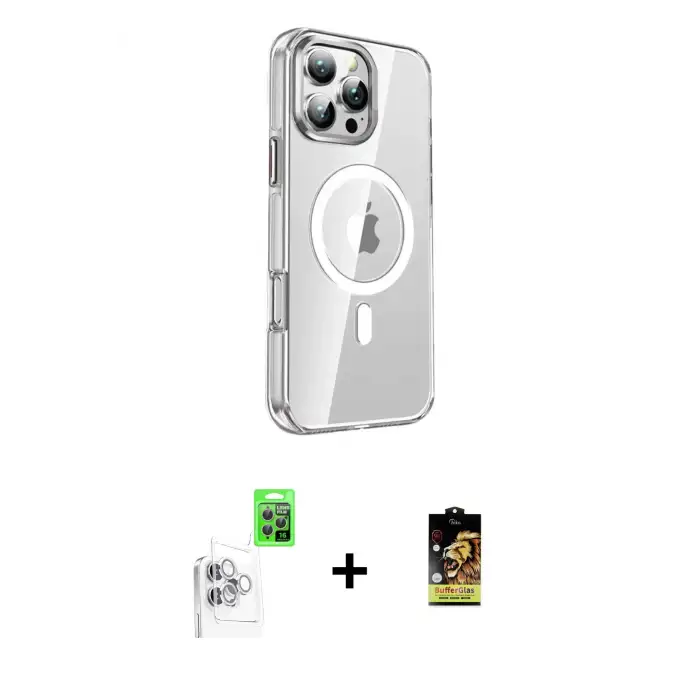 ieg™ iPhone 16 Pro Kılıf Nova Doku - Siyah Buffer Cam Ekran Koruyucu + Raze Metal Kamera Lens - BZ