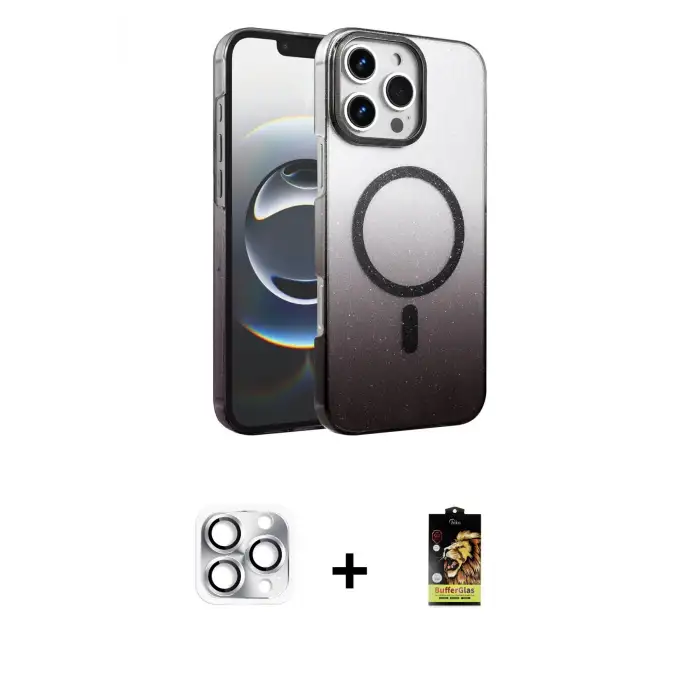 ieg™ iPhone 16 Pro Max Kılıf Ahenk Doku Özel Seri - Siyah Buffer Cam Ekran Koruyucu + Pers Alüminyum Kamera Lens - GS