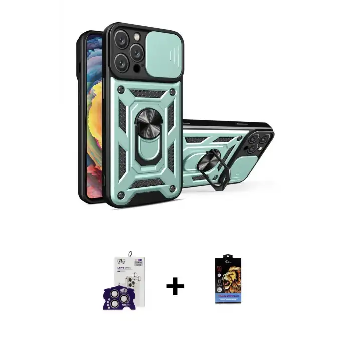 ieg™ iPhone 16 Pro Max Kılıf Ahenk Klasik - Siyah Buffer Hayalet Cam Ekran Koruyucu + Bilvis Titan Kamera Lens - TMGI
